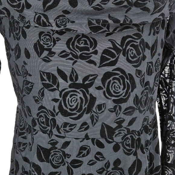 Wild Fable Fit Flare Dress Black Flocked Floral Off Shoulder Long Sleeve 2XL - Picture 4 of 8